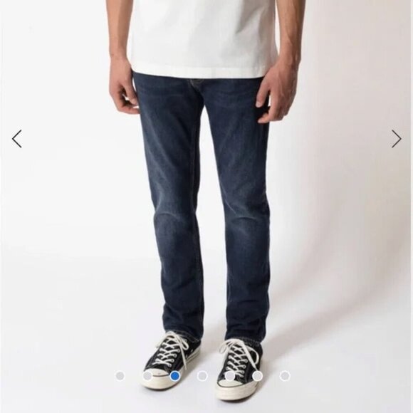 NUDIE JEANS GRIM TIM DRY NAVY DIPS SLIM FIT | W33  L34 - Picture 1 of 7